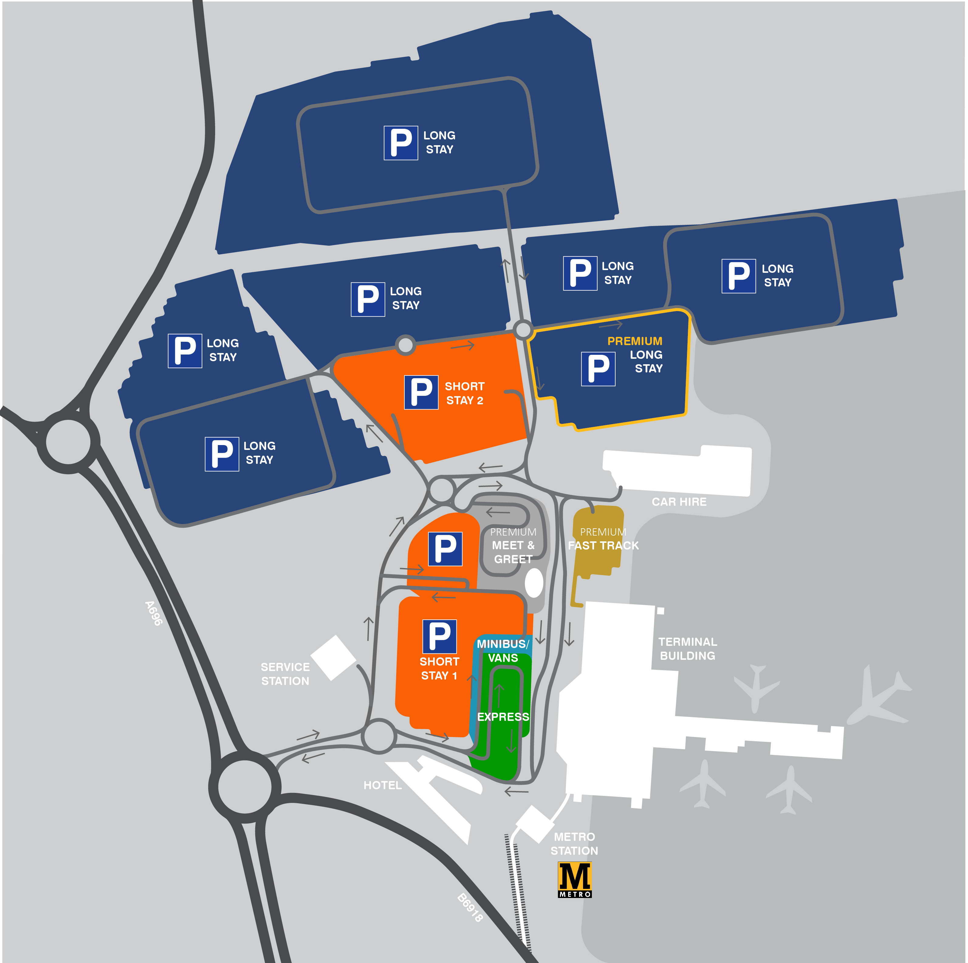 Vineyard car Park Terminal 3. Car parking карта с кейсами.