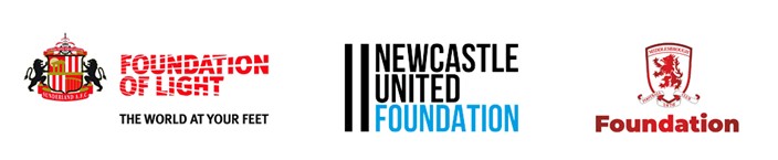 Foundation of Light, Newcastle United Foundation and MFC Foundation logos